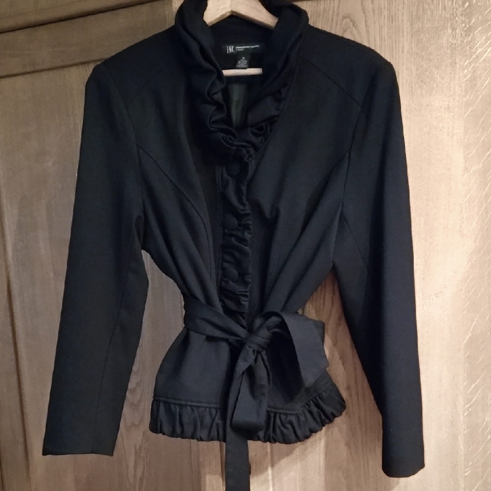 INC Black 5 Button Blazer with Ruffled Collar